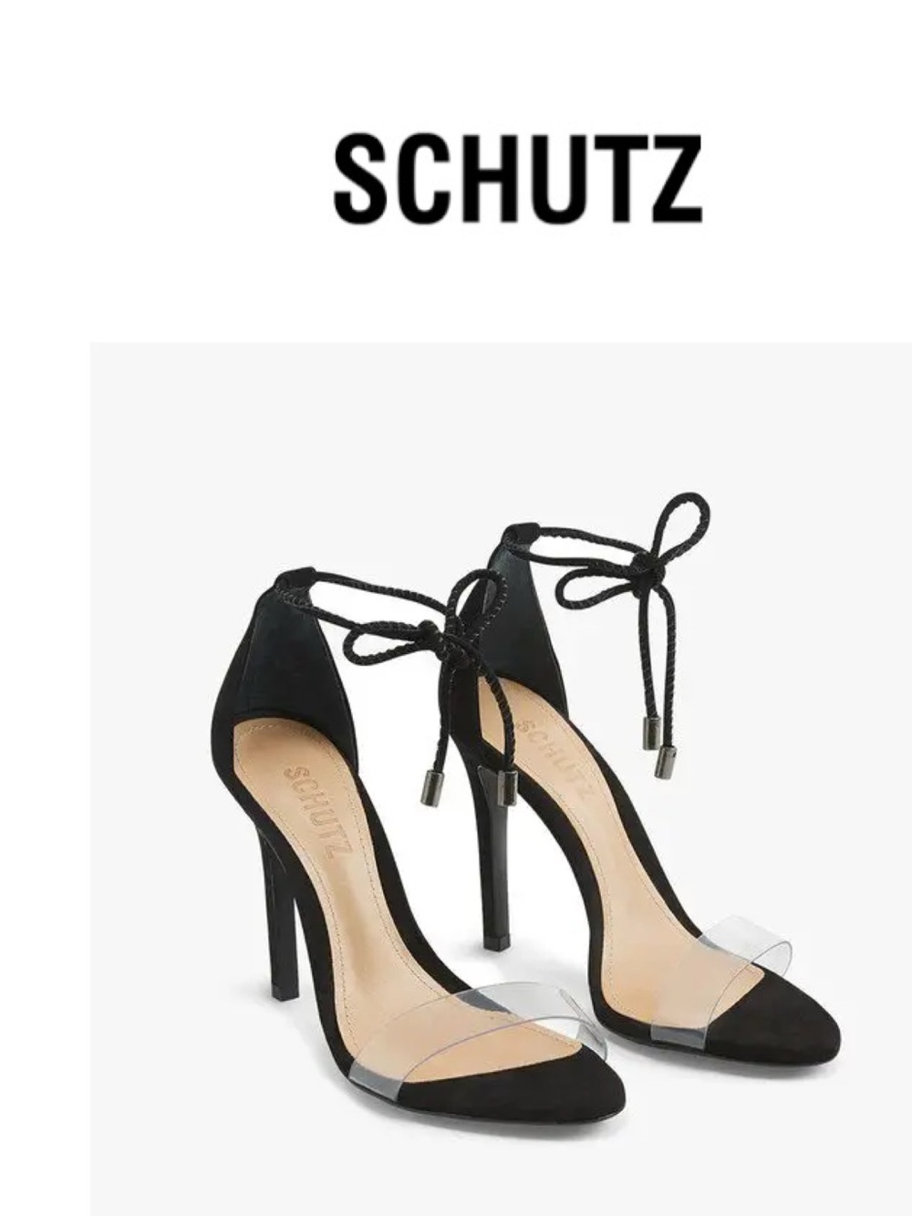 SCHUTZ  Josseana Black Suede Clear Strap Ankle-Tie Stiletto Heels